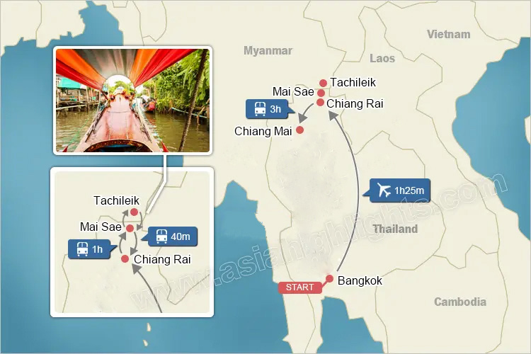 mapa de 8 días en Tailandia