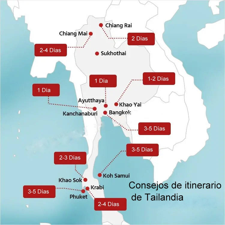 Mapa de itinerario de Tailandia
