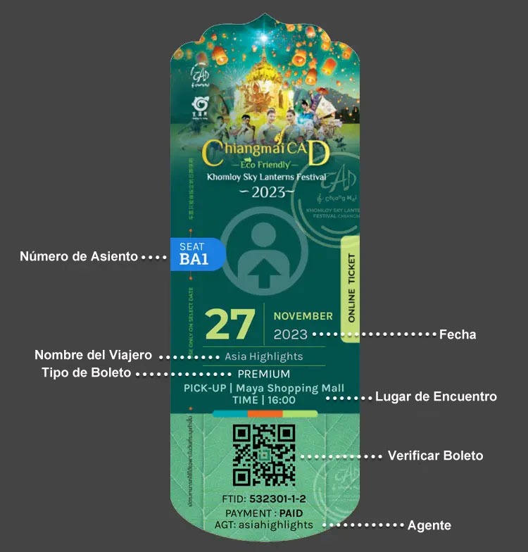 Muestra de boleto electrónico del Festival Yi Peng