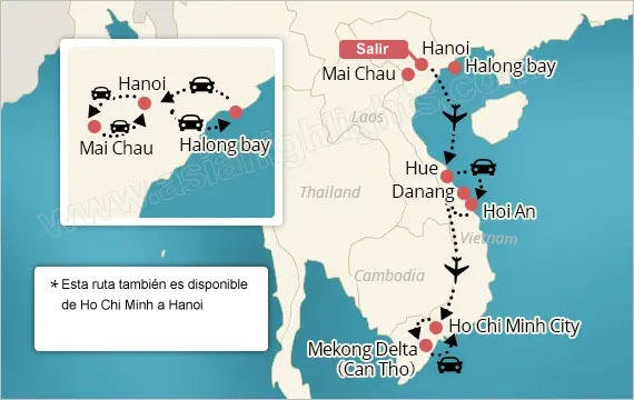 Mapa de ruta de 15 días en Vietnam