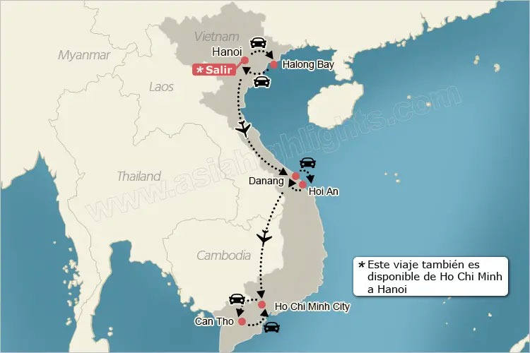 Mapa de viaje por Tailandia