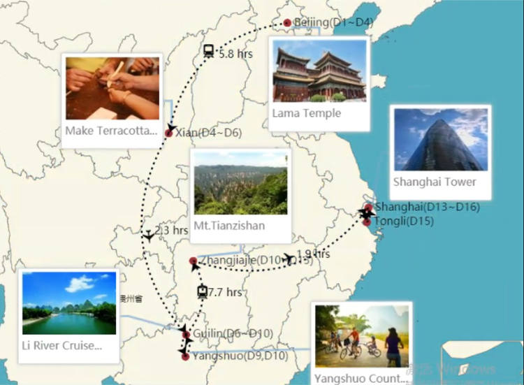 Mapa de la Ruta de Naturaleza China