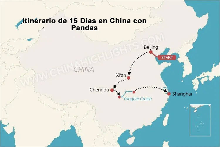 mapa de 15 días en China con panda